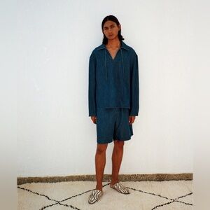 NEW COMMAS denim cotton and hemp tie front shirt Australian brand